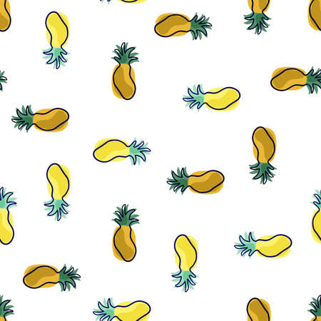 Natural sweet food seamless pattern with random yellow pineapples shapes. Isolated fruit ornament. Decorative backdrop for fabric design, textile print, wrapping, cover. Vector illustration.のイラスト素材