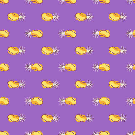 Orange and yellow colored pineapples shapes seamless pattern. Pastel purple background. Simpel print. Decorative backdrop for fabric design, textile print, wrapping, cover. Vector illustration.のイラスト素材
