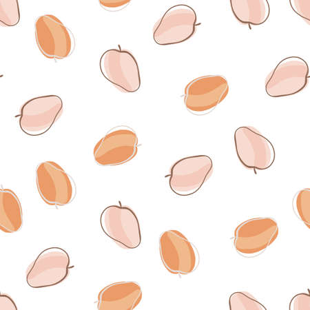 Healthy food seamless pattern with random orange and pink apricot elements. Isolated fruit backdrop. Perfect for fabric design, textile print, wrapping, cover. Vector illustration.のイラスト素材