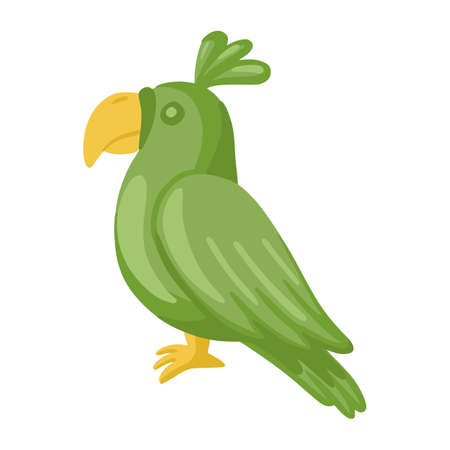 Green parrot isolated isolated on white background. Cartoon style. Vector illustrationのイラスト素材