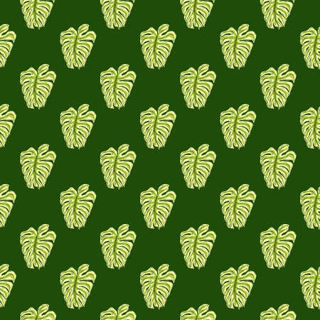 Floral tropic nature seamless pattern with simple green monstera silhouettes print. Doodle ornament....