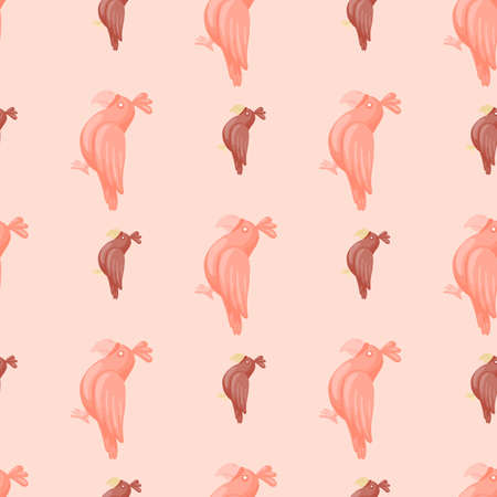 Zoo bird seamless pattern with tropical parrots shapes. Pastel pink tones. Decoration animal artwork. Perfect for fabric design, textile print, wrapping, cover. Vector illustration.のイラスト素材