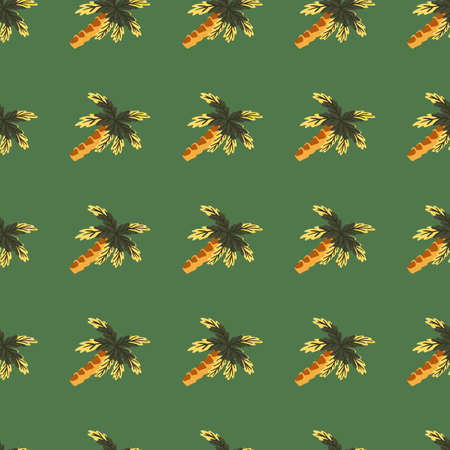 Decorative hand drawn palms shapes seamless pattern. Green pale background. Exotic doodle backdrop. Designed for fabric design, textile print, wrapping, cover. Vector illustration.のイラスト素材