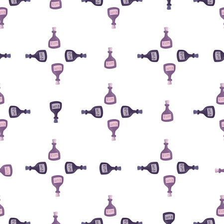 Geometric seamless pattern with pink and purple rum bottles print. Designed for fabric design, textile print, wrapping, cover. Vector illustration.のイラスト素材