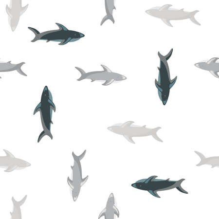 Isolated zoo marine seamless pattern with gray colored shark fish ornament. White background. Designed for fabric design, textile print, wrapping, cover. Vector illustration.のイラスト素材