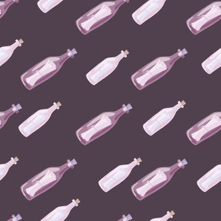 Cartoon seamless pattern in pale purple tones with bottle message print. Nautical ornament. Simple style. Designed for fabric design, textile print, wrapping, cover. Vector illustration.のイラスト素材
