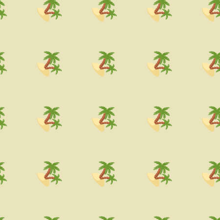 Decorative seamless pattern with green palm tree and island ornament. Light pastel background....