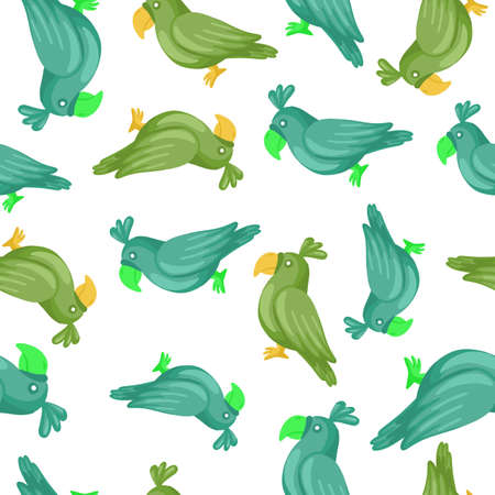Decorative seamless pattern with random blue and green parrots silhouettes. Isolated ornament. Zoo print. Perfect for fabric design, textile print, wrapping, cover. Vector illustration.のイラスト素材