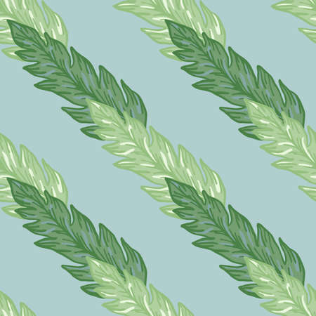 Geometric green leaves seamless pattern onlight blue background. Beautiful floral wallpaper. For fabric design, textile print, wrapping, cover. Contemporary vector illustrationのイラスト素材