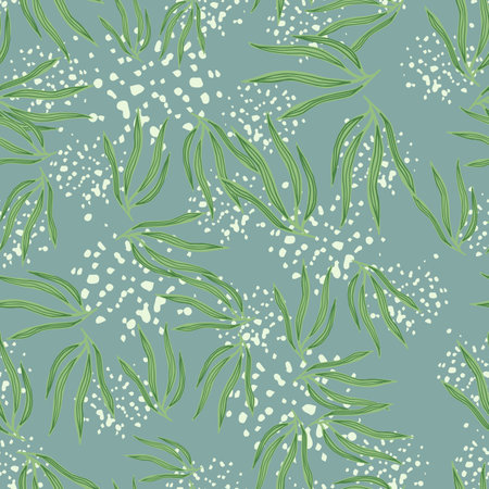 Spring tropical leaves semless pattern. Tropic leaf on splash background. Exotic hawaiian wallpaper. Design for fabric, textile print, wrapping, cover. Vector illustration.のイラスト素材