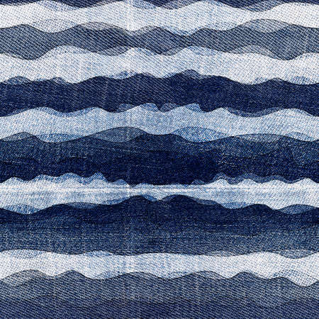 Creative jeans seamless pattern. Wave texture on blue denim. Indigo backdrop. Striped navy wallpaper. Fashion surface. Design for fabric, textile print, wrapping paperの写真素材
