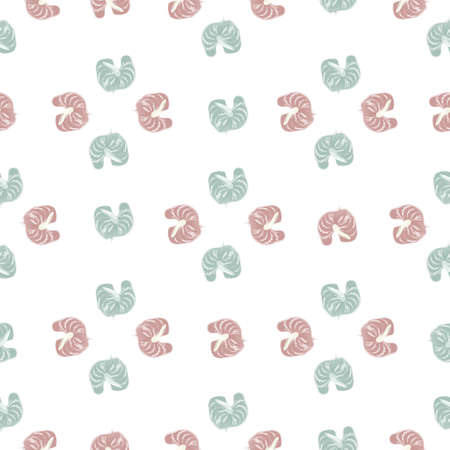 Simple anthurium flowers seamless pattern isolated on white background. Minimalistic exotic hawaiian plants backdrop. Tropical botanical wallpaper. Design for fabric, textile, surface, wrapping paperのイラスト素材