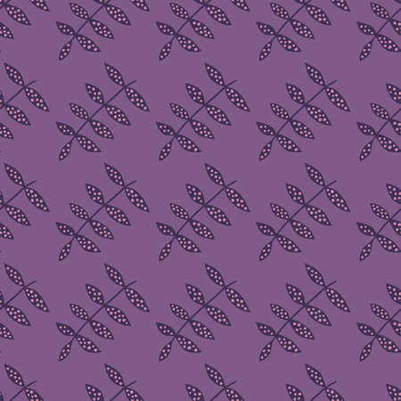 Geometric branch seamless pattern on lilac background. Abstract floral ornament. Simple botanical backdrop. Design for fabric, textile print, surface, wrapping, cover. Vector illustration.のイラスト素材