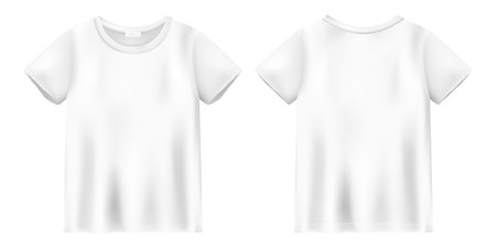 Unisex white t shirt mock up. T-shirt design template. Short sleeve tee. Front and back views. Vector illustration.のイラスト素材