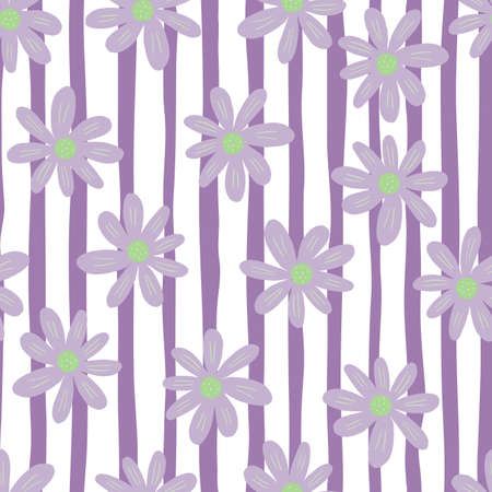 Vintage ditsy flower seamless pattern on stripe background. Cute chamomile print. Floral ornament. Pretty botanical backdrop. Design for fabric, textile print, surface, wrapping, cover.のイラスト素材