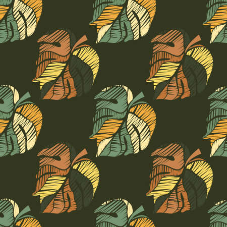 Creative monstera leaves tropical seamless pattern. Embroidery palm leaf endless wallpaper. Exotic hawaiian jungle backdrop. Rainforest background. Design for fabric, textile print, wrapping, coverのイラスト素材