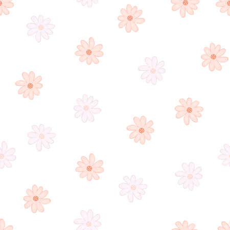 Doodle ditsy seamless pattern. Hand drawn chamomile print. Abstract floral ornament. Simple botanical backdrop. Design for fabric, textile print, surface, wrapping, cover. Vintage vector illustrationのイラスト素材