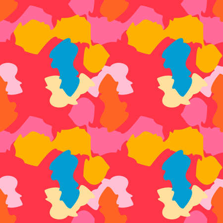 Camouflage seamless pattern. Irregular shapes endless wallpaper. Abstract animal print. Funny doodle camo elements background. Creative design for fabric, textile print, wrapping, coverのイラスト素材