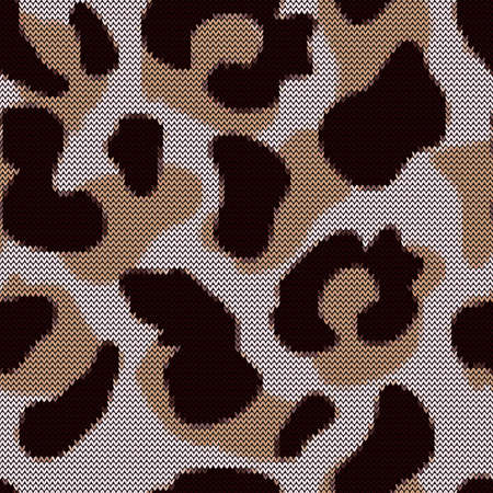 Leopard seamless pattern in knitted style. Jacquard cheetah fur background. Abstract animal skin wallpaper. Design for fabric, textile print, surface, wrapping, cover. vintage vector illustrationのイラスト素材