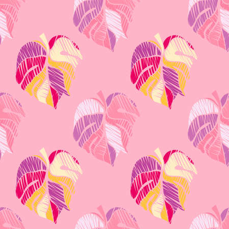 Creative monstera leaves tropical seamless pattern. Embroidery palm leaf endless wallpaper. Exotic hawaiian jungle backdrop. Rainforest background. Design for fabric, textile print, wrapping, coverのイラスト素材