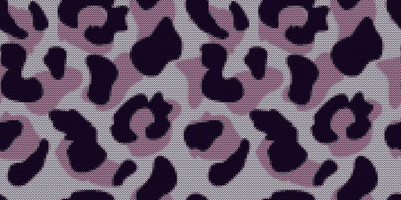 Leopard in knitted style seamless pattern. Jacquard cheetah fur background. Abstract animal skin wallpaper. Design for fabric, textile print, surface, wrapping, cover. vintage vector illustrationのイラスト素材