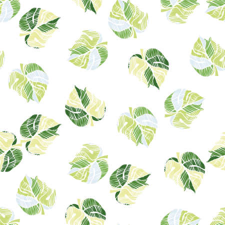 Creative monstera leaves tropical seamless pattern. Embroidery palm leaf endless wallpaper. Exotic hawaiian jungle backdrop. Rainforest background. Design for fabric, textile print, wrapping, coverのイラスト素材