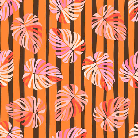 Tropical leaves seamless pattern. monstera leaf background. Modern exotic jungle plants endless...