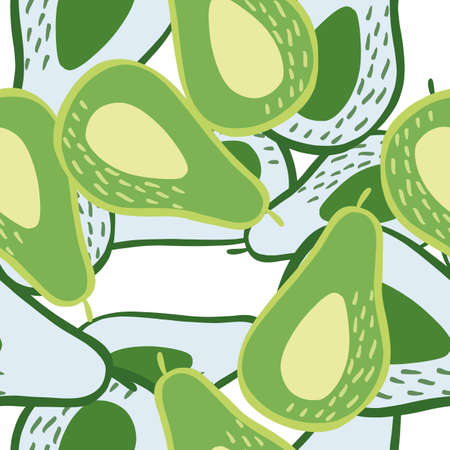 Doodle avocado seamless pattern. Hand drawn botanical backdrop. Design for fabric, textile print,...