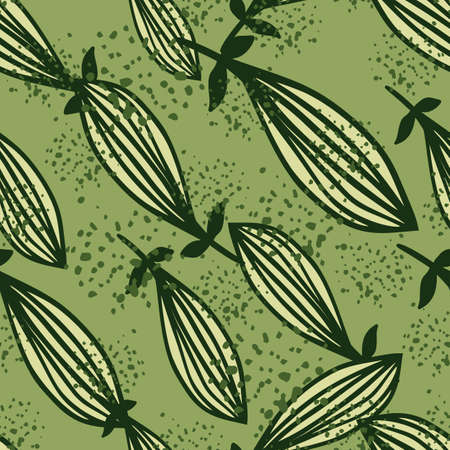 Exotic outline leaves seamless pattern. Nature palm leaf endless wallpaper. Hawaiian jungle backdrop. Abstract floral background. Doodle style. Design for fabric, textile print, wrapping, coverのイラスト素材