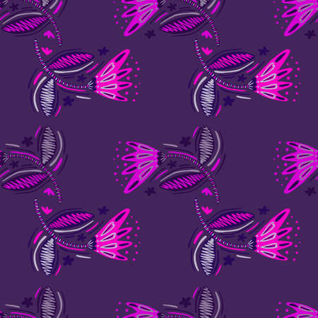 Seamless pattern with flowers and leaves in folk style. Naive art. abstract floral wallpaper. Design for fabric, textile print, surface, wrapping, cover, greeting card. vector illustrationのイラスト素材