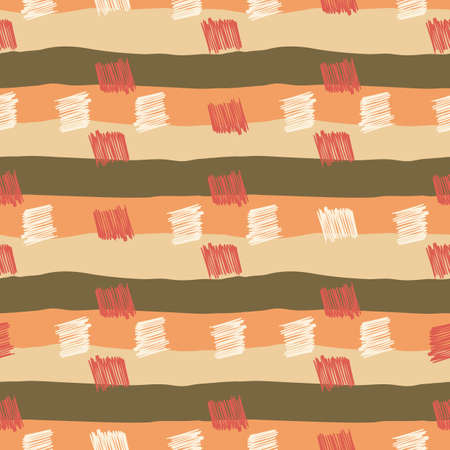 Brushstrokes and thin stripes seamless pattern. Cross hatching endless background. Grunge background. Design for fabric, textile print, surface, wrapping, cover, greeting card. vector illustrationのイラスト素材