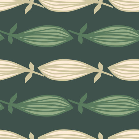 Exotic outline leaves seamless pattern. Nature palm leaf endless wallpaper. Hawaiian jungle backdrop. Abstract floral background. Doodle style. Design for fabric, textile print, wrapping, coverのイラスト素材