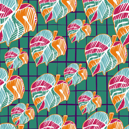 Hand drawn embroidery monstera leaves tropical seamless pattern. Palm leaf endless wallpaper. Creative exotic hawaiian jungle backdrop. Rainforest endless background. Design for fabric, textile printのイラスト素材