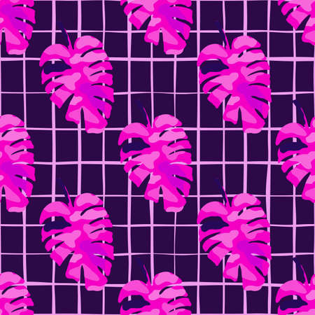 Abstract monstera leaves tropical seamless pattern. rainforest background. Creative palm leaf wallpaper. Exotic hawaiian jungle backdrop. Design for fabric, textile print, wrapping, coverのイラスト素材