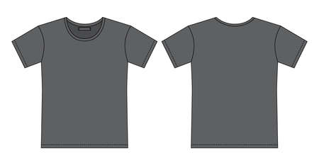 Blank t shirt outline sketch. gray color. Apparel t-shirt CAD design. Isolated technical fashion vector illustration. mockup template. front and back vector. Design for packaging, fashion catalog.のイラスト素材