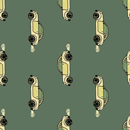 Cute sport car seamless pattern. transport wallpaper. Kids hand drawn automobile background. Doodle style. Design for fabric, textile print, wrapping, cover. vector illustrationのイラスト素材