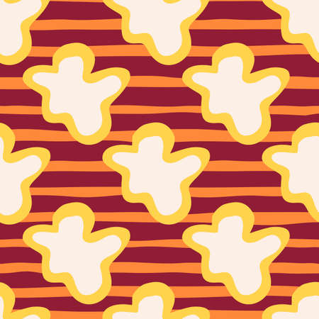 Abstract contemporary primitive figures seamless pattern. Fun doodle clouds background. Creative artistic shapes wallpaper. Primitive elements backdrop.のイラスト素材