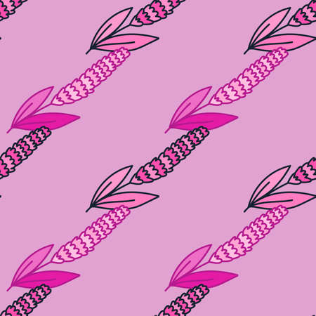 Lavender flower seamless pattern. creative floral wallpaper. Simple cute plants endless backdrop. Design for fabric, textile print, wrapping paper, cover. Doodle vector illustrationのイラスト素材