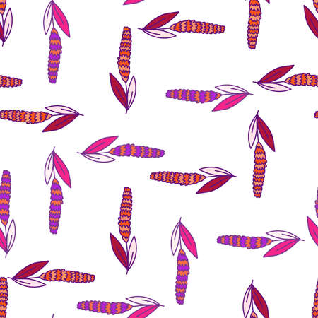 Lavender flower seamless pattern. creative floral wallpaper. Simple cute plants endless backdrop. Design for fabric, textile print, wrapping paper, cover. Doodle vector illustrationのイラスト素材
