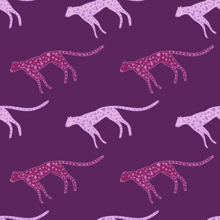 Hand drawn cute leopard seamless pattern. Doodle cheetah endless wallpaper. wild animal background. Design for fabric, textile, wrapping, illustrationのイラスト素材