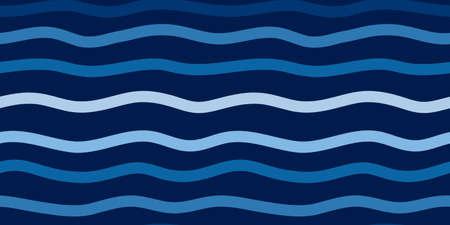 Horizontal stripes seamless pattern. Nawy blue backdrop. Abstract wavy line wallpaper. Hand drawn waves background. Simple design for fabric, textile print, wrapping, cover.のイラスト素材