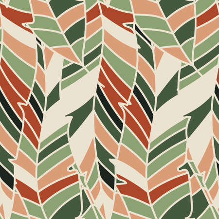Linear tropical palm leaves seamless pattern. Exotic botanical texture. Jungle leaf seamless wallpaper. floral background. Design for fabric, surface, textile print, wrapping, coverのイラスト素材