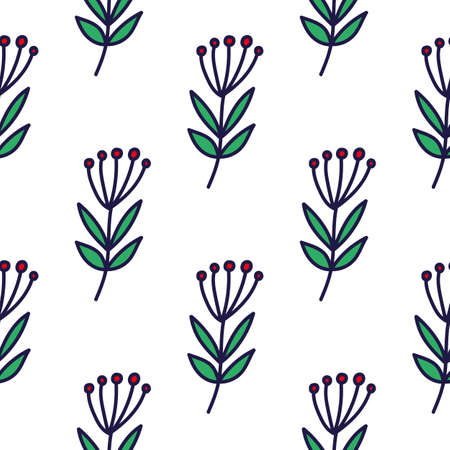 Simple forest berry seamless pattern. Hand drawn cute floral wallpaper. Doodle plants endless backdrop. Design for fabric, textile print, wrapping paper, cover. vector illustrationのイラスト素材