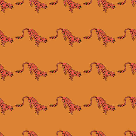 Decorative seamless pattern with doodle cute leopard. Hand drawn cheetah endless wallpaper. wild...