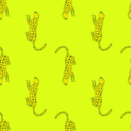 Doodle cheetah seamless pattern. Hand drawn cute leopard wallpaper. wild animal background. Great for fabric design, textile print, wrapping, cover. vector illustration.のイラスト素材