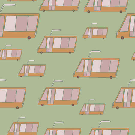 Cute trolleybus seamless pattern. city transport wallpaper. Kids electric vehicle background. Simple design for fabric, textile print, wrapping, cover, surfaceのイラスト素材