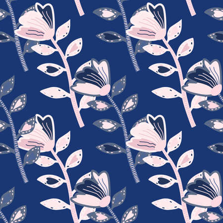 Decorative contemporary flowers seamless pattern. abstract floral wallpaper. Naive art. Strange botanical plants endless wallpaper. Design for fabric, textile print, wrapping, cover. vector illustrationのイラスト素材