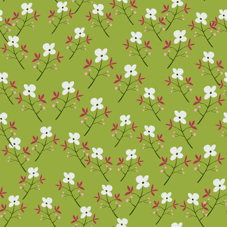 Romantic hand drawn flower seamless pattern. Simple abstract floral wallpaper. Doodle plants endless background. Design for fabric, textile print, wrapping paper, cover. vector illustrationのイラスト素材