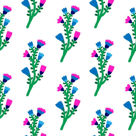 Hand drawn flower seamless pattern. Naive art. Cute floral wallpaper. Abstract plants endless backdrop. Design for fabric, textile print, wrapping paper, cover. vector illustrationのイラスト素材