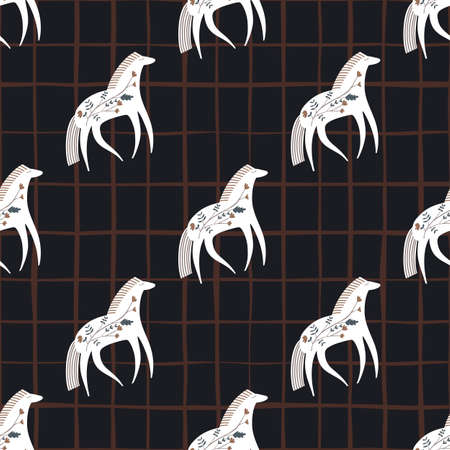 Hand drawn horse seamless pattern. Cute cartoon wallpaper with wild flower and stylized animals. Design for fabric, textile print, wrapping paper, cover. vector illustrationのイラスト素材